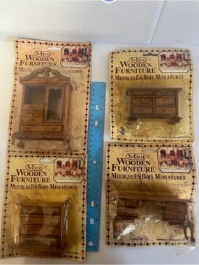 Vintage Mini Wooden dollhouse Furniture Set with original packaging